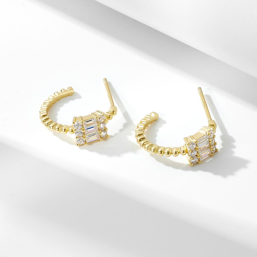 925 Sterling Silver Trend Retro Square Flash Zircon Stud Earrings Popular Zircon Earrings
