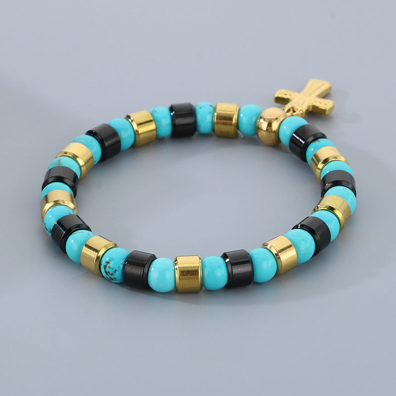Planderful Turquoise Bohemian Beaded Unisex Cross Bracelet