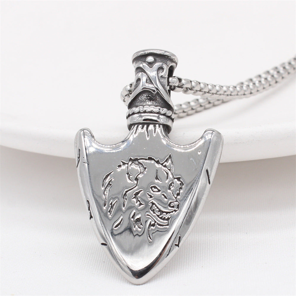 Planderful Norse Legacy – European and American Retro Direwolf Shield Viking Men's Titanium Steel Pendant