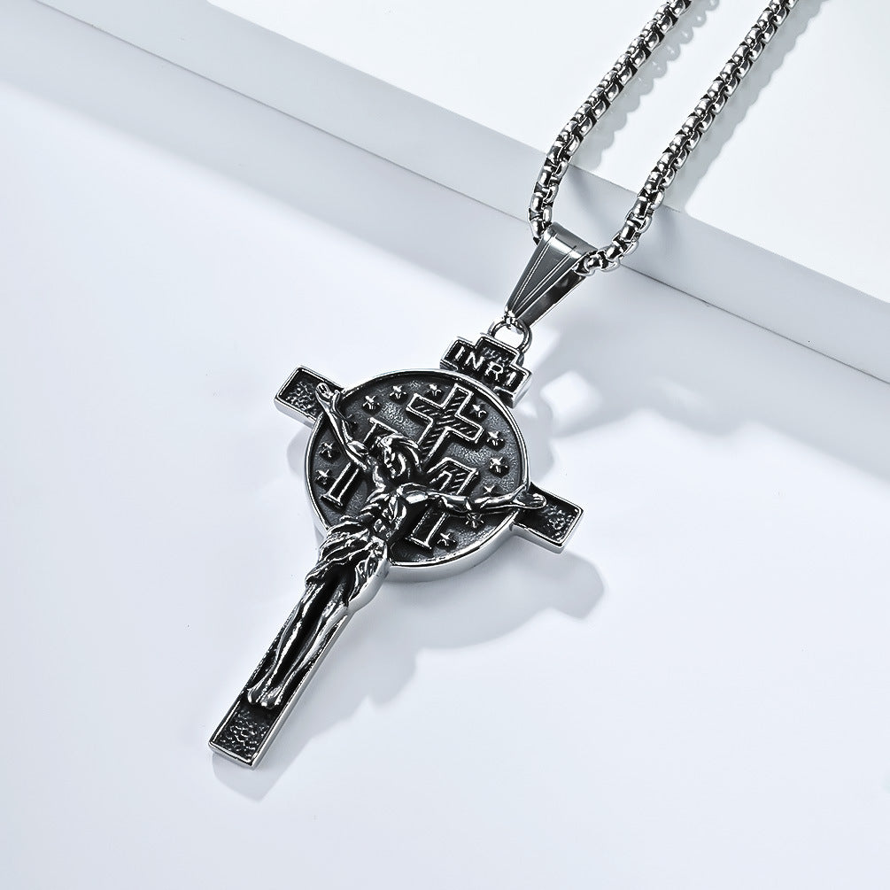 Planderful Cross Necklace For Men Durable Titanium Steel Retro Pendant For Everyday Style