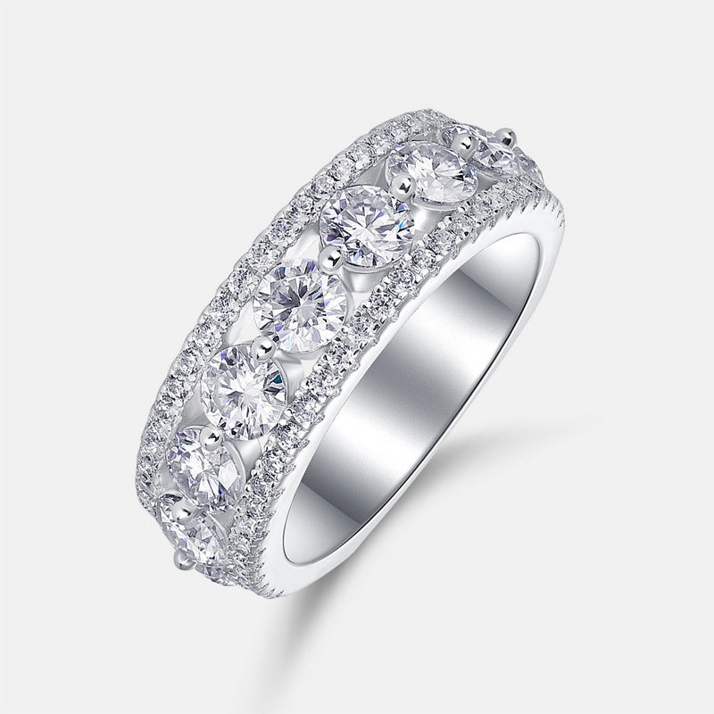 S925 Sterling Silver Moissanite Round Ring
