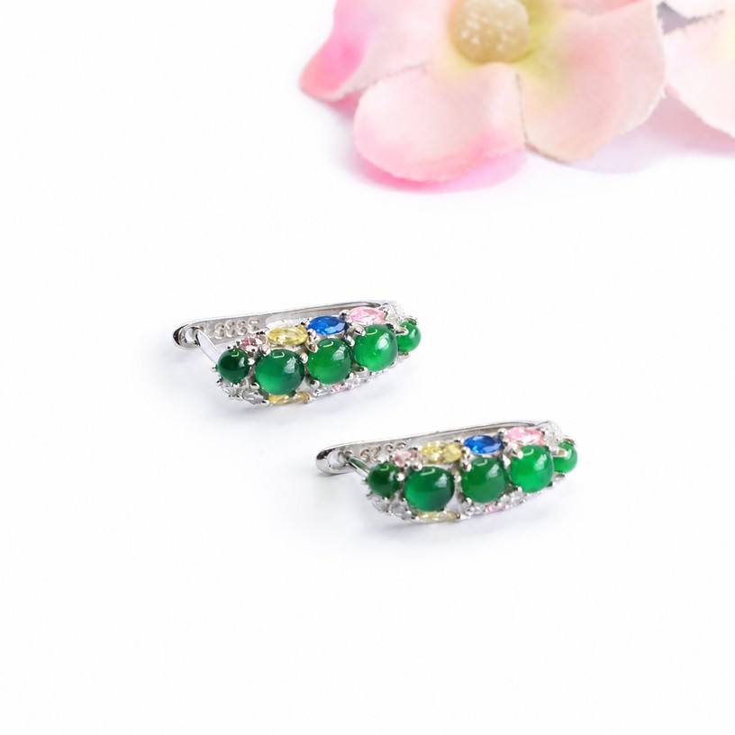 Jadeite Row-Set 925 Silver Hook Earrings