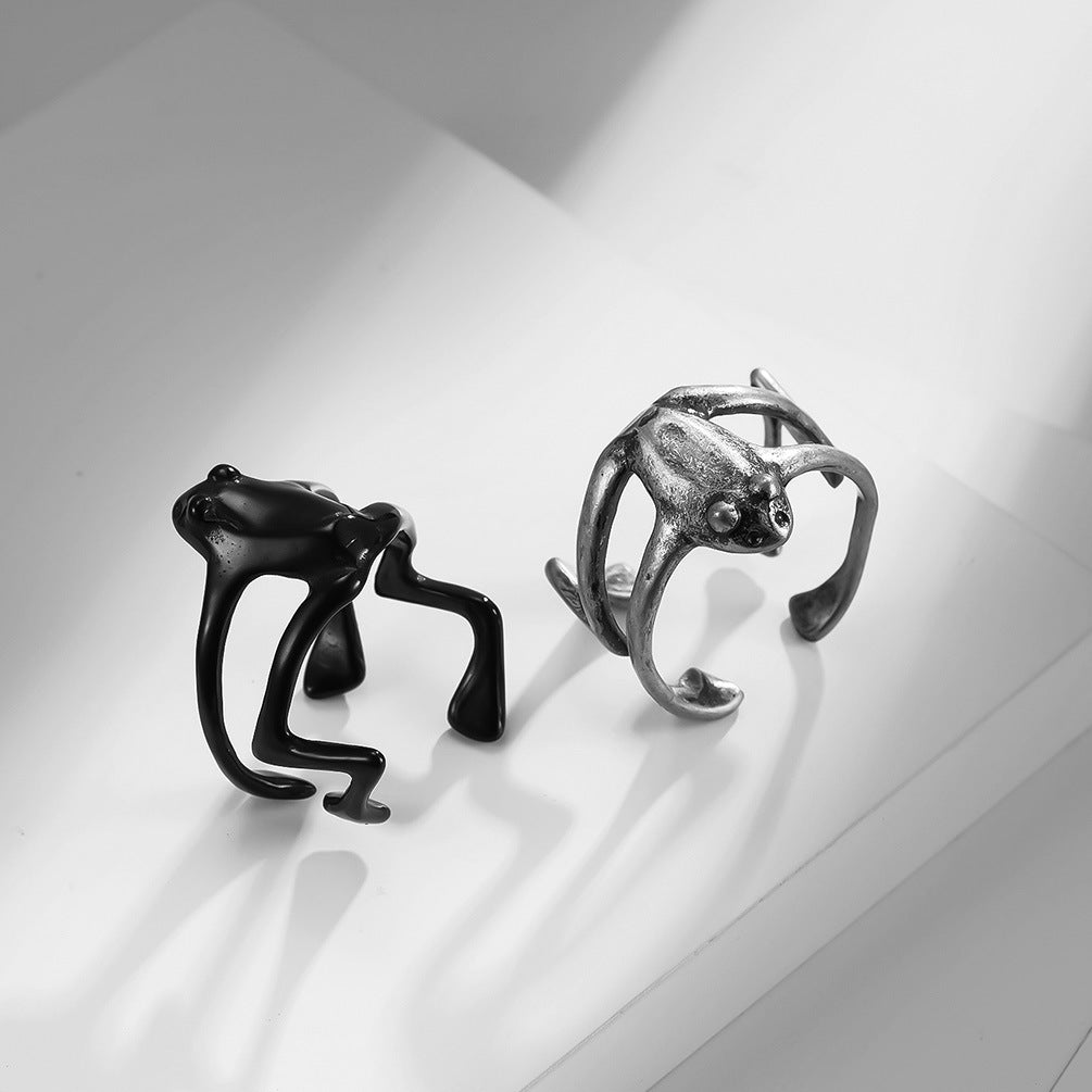 Stainless Steel Little Frog Ring – Adjustable Opening – Little Toad