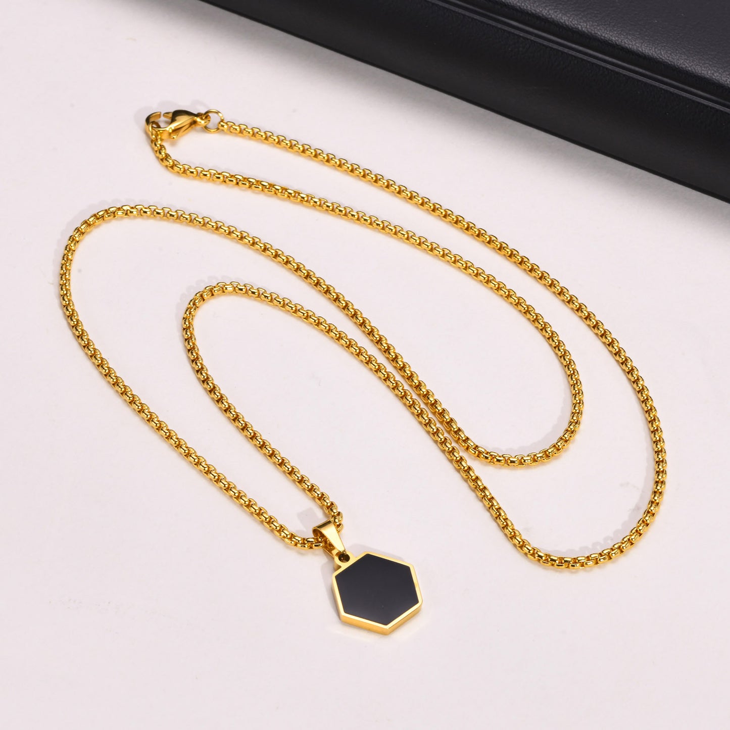 Men's Geometric Necklace Stainless Steel Hexagonal Pendant