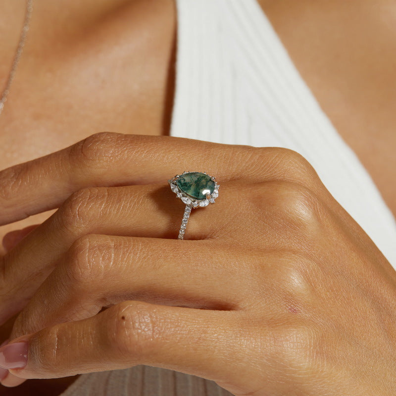 Planderful Everyday Genie – Cross-border New Simple and Versatile Water Drop Green Moss Finger Ring