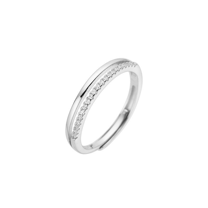 Korean Version S925 Silver Ring Double Layer Zircon Adjustable Ring