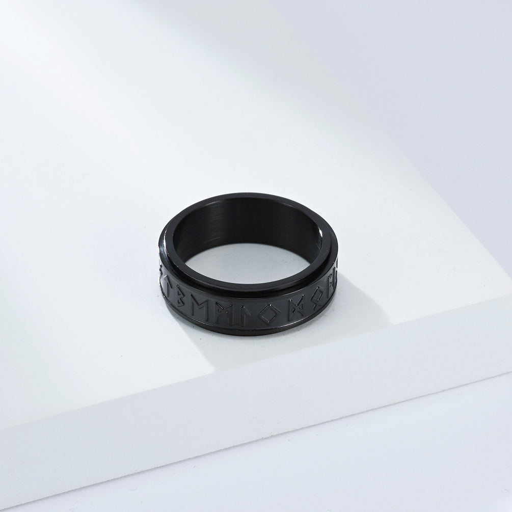 Planderful Viking Text Titanium Steel Rotating Ring For Men