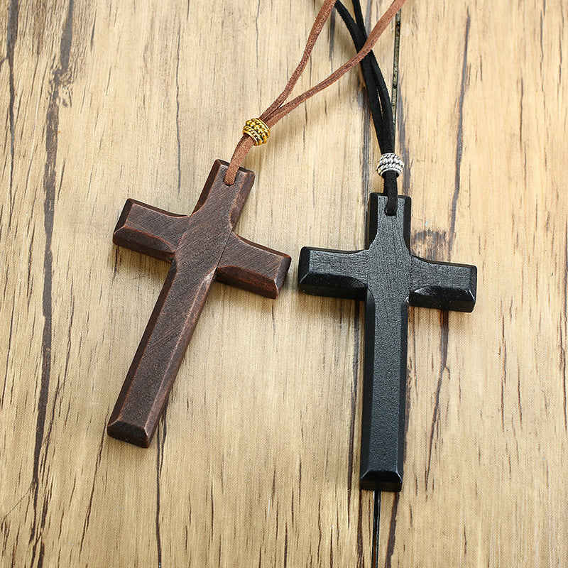 Vintage Hand Fashion Cross Pendant Unisex Wooden Cross for Men