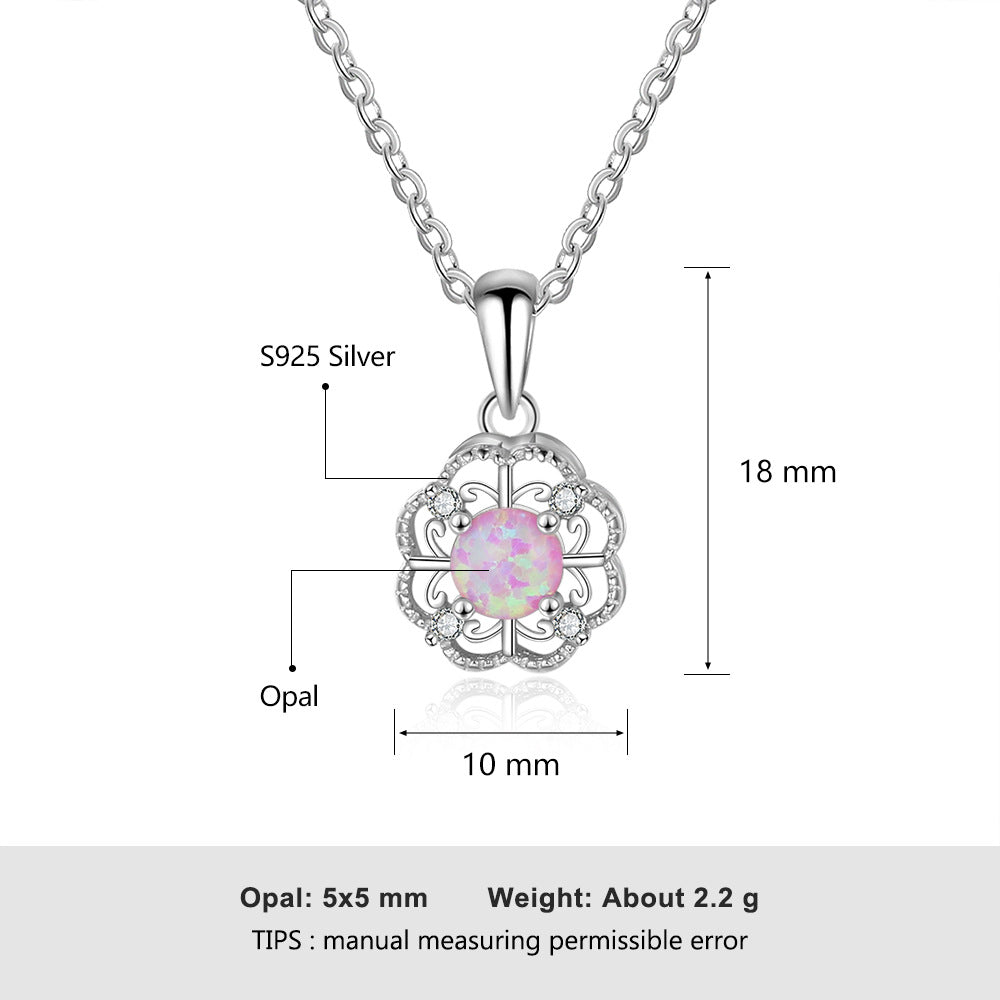 Planderful Jewelry Pink Opal Flower Necklace In Sterling Silver S925 Everyday Genie Collection