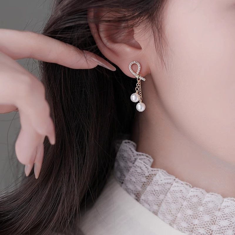 S925 Sterling Silver Rope Knot Imitation Pearl Stud Earrings