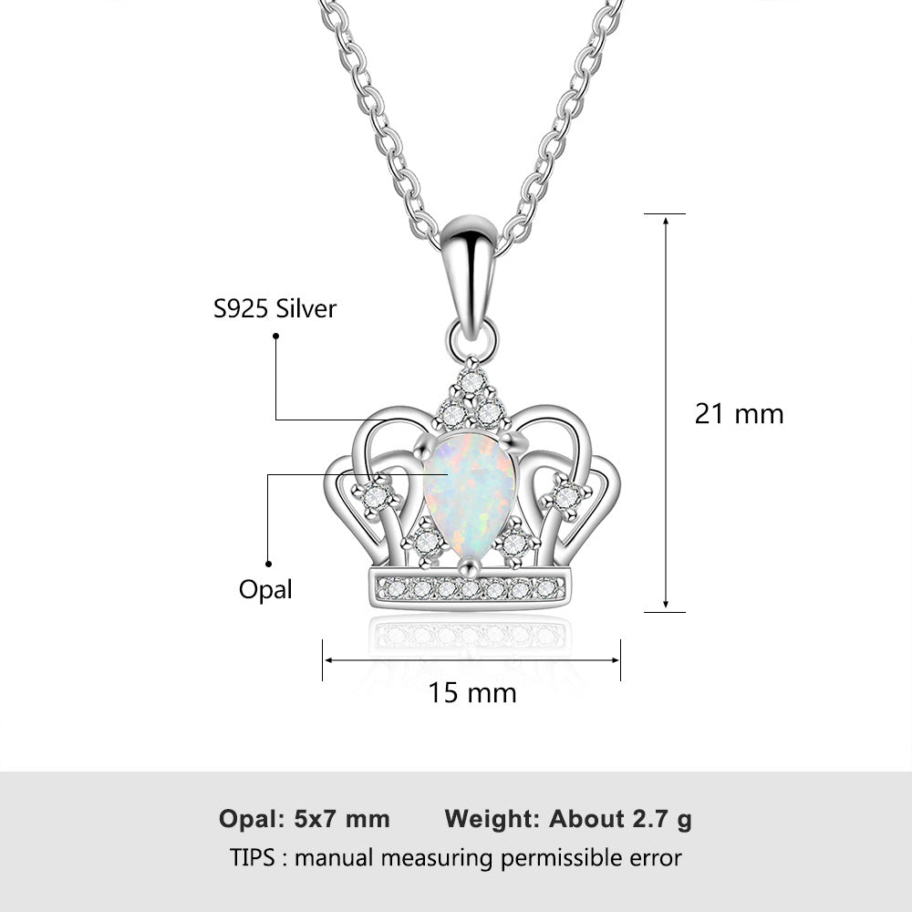 Planderful Jewelry Opal Crown Necklace S925 Sterling Silver