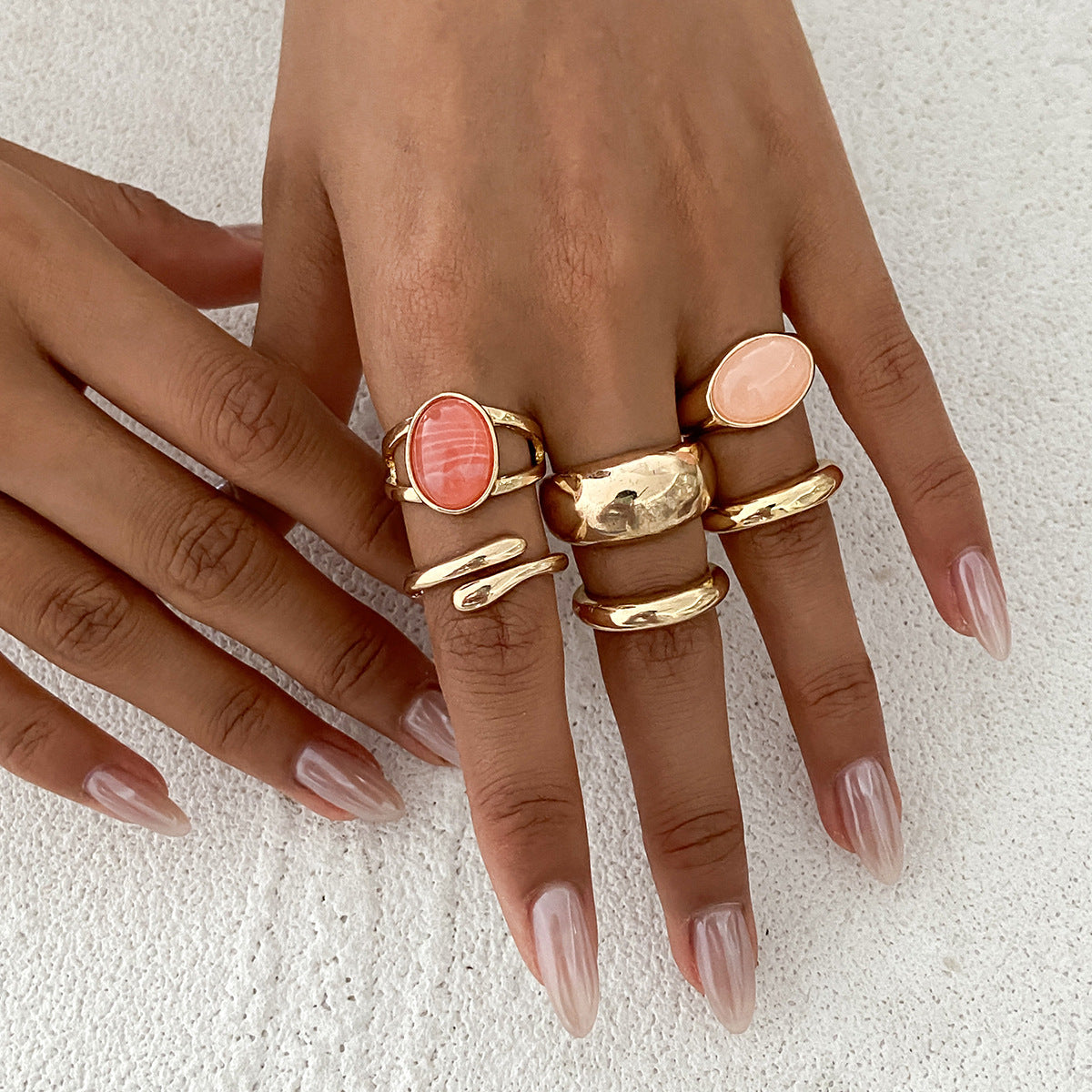 Planderful Vienna Verve Gemstone Ring Set Stackable Lava Rings For Bold Fashion Lovers Statement Jewelry