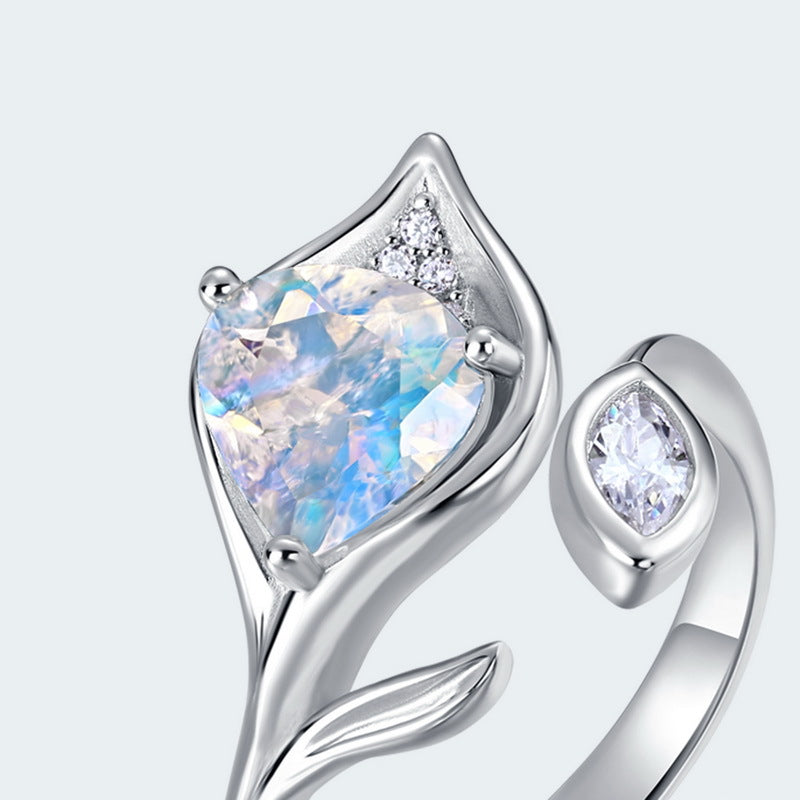Planderful Everyday Genie Ring – Exquisite Blue Moonlight Flower Shape Sterling Silver Jewelry
