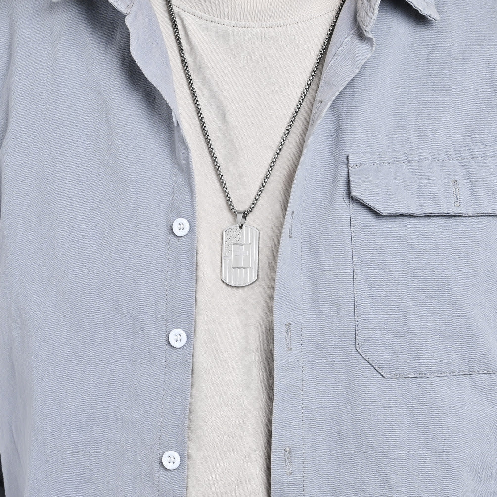 American Flag Cross Necklace - Elegant Military Pendant for Men