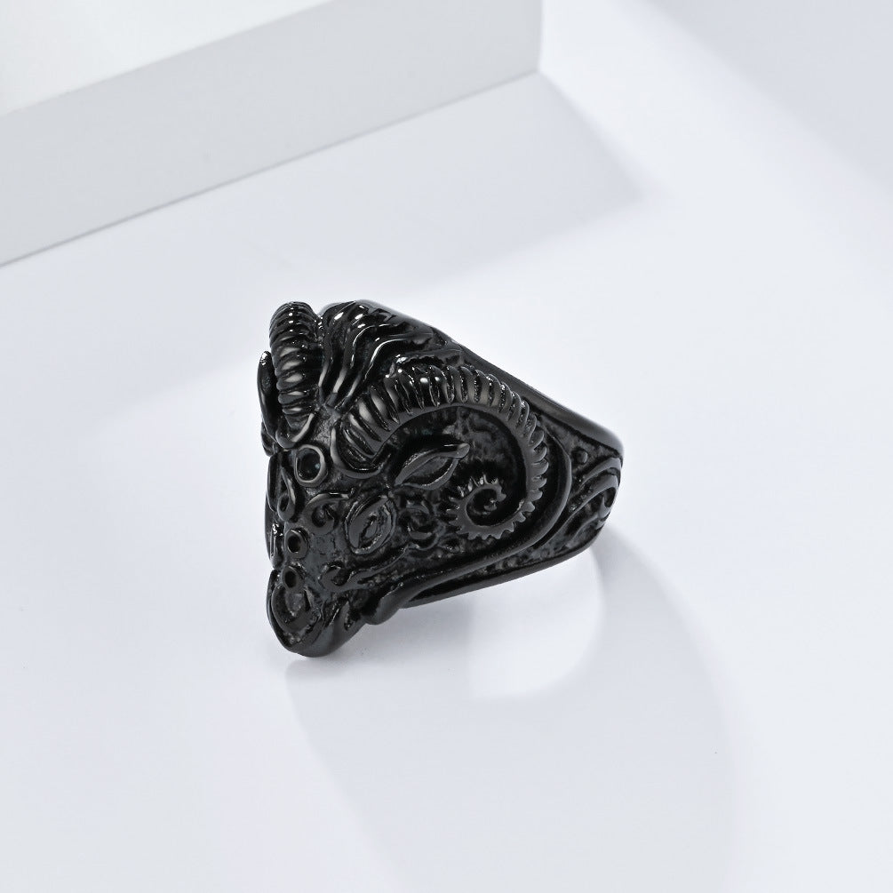 Steel Ring – Statement Sheep Head Ring