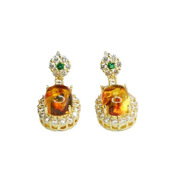 Amber Clover Stud Earrings, Natural Amber Stud Earrings, Flower Earrings, Clover Earrings Jewelry