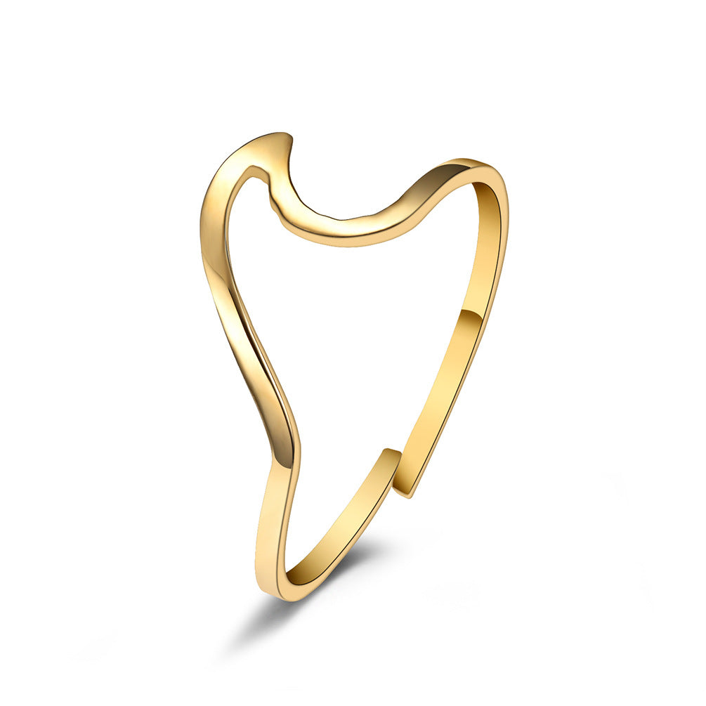Planderful Adjustable Wave Ring For Women Titanium Steel Plated Geometric Niche Design Elegant Jewelry