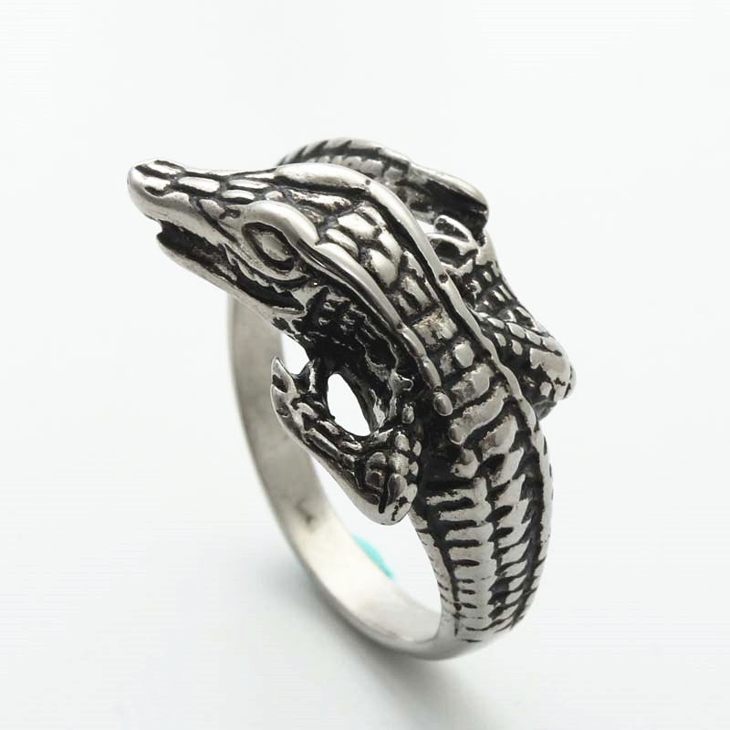 Titanium Steel Lizard Ring for Men – Retro Hipster Punk Crocodile Design in High-Quality Stainless Steel