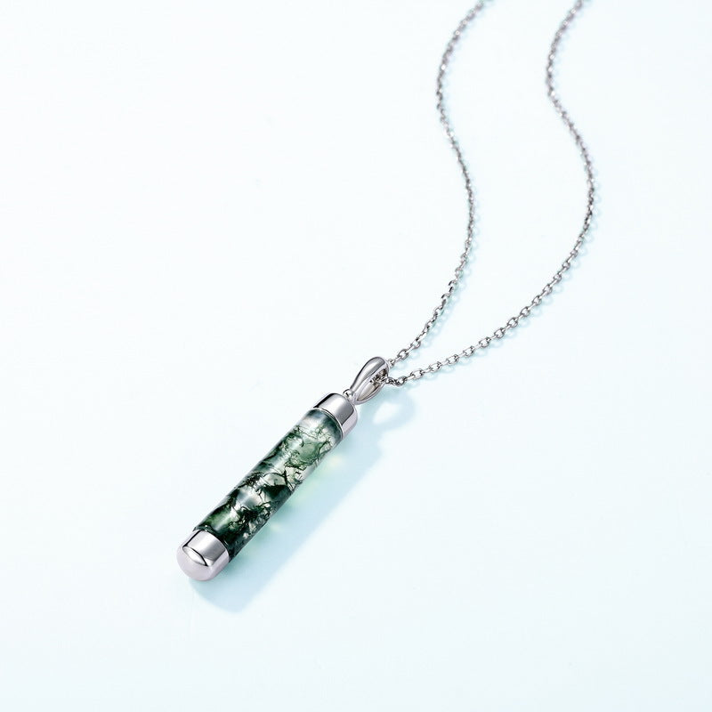 S925 Sterling Silver Moss Agate Pendant Necklace