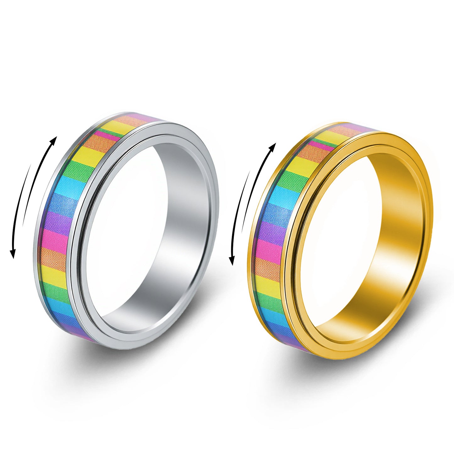 Planderful Rainbow Titanium Ring Rotating Decompression Jewelry For Unisex Wellness