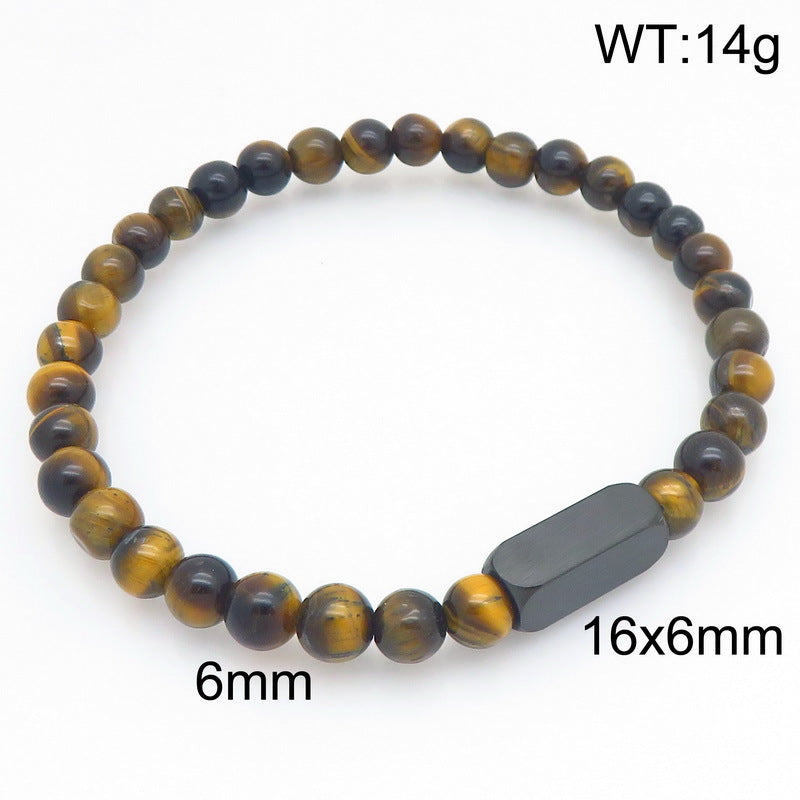 Stylish Stainless Steel Square Volcanic Stone Bracelet – Tiger's Eye Stone Matte Bead