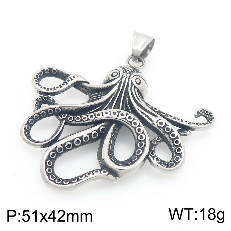 Popular Marine Life Octopus Pendant, Punk Style Old Smear Hollow Fish Bone Titanium Necklace