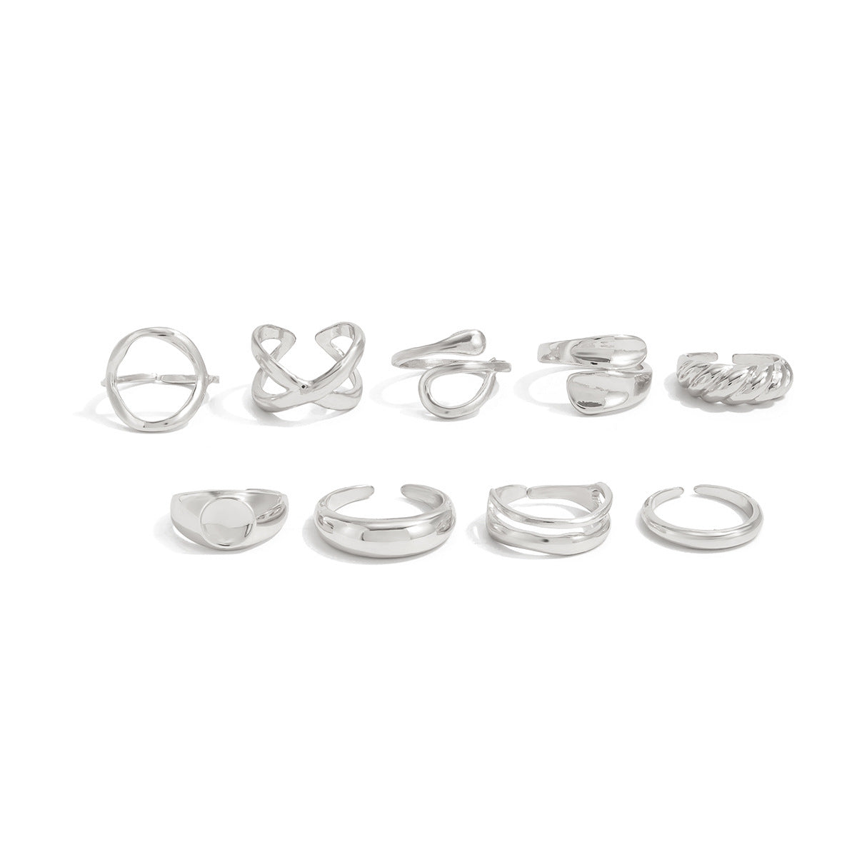 Planderful Vienna Verve Open Ring Set For Women Irregular Smooth Band With Statement Jewelry
