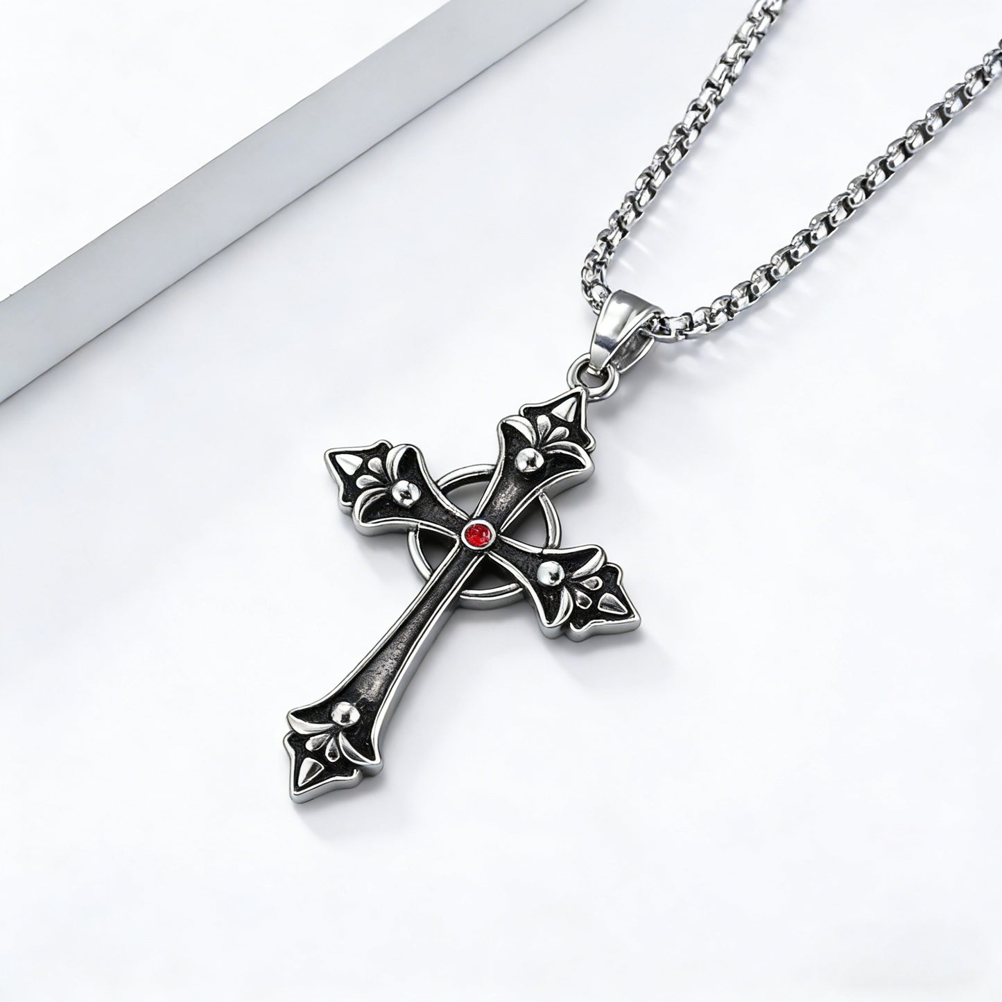 Planderful Titanium Steel Cross Pendant Necklace With Zircon Inlay For Unisex Gothic Style And Everyday Wear