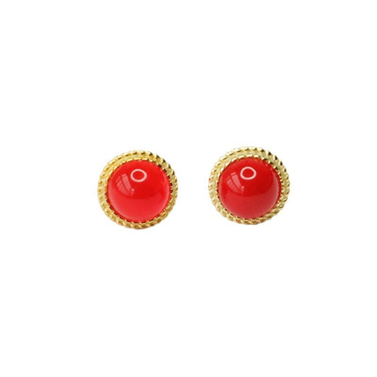 Elegant S925 Silver Stud Earrings with Natural Green and Red Agate