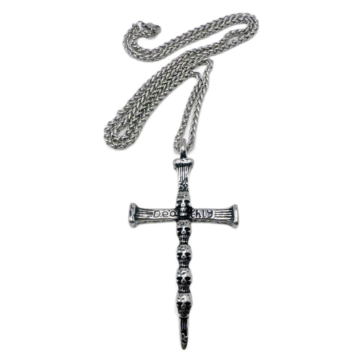 Planderful Skull Cross Pendant Necklace Titanium Stainless Steel For Hip Hop Fans Unisex Trendsetting
