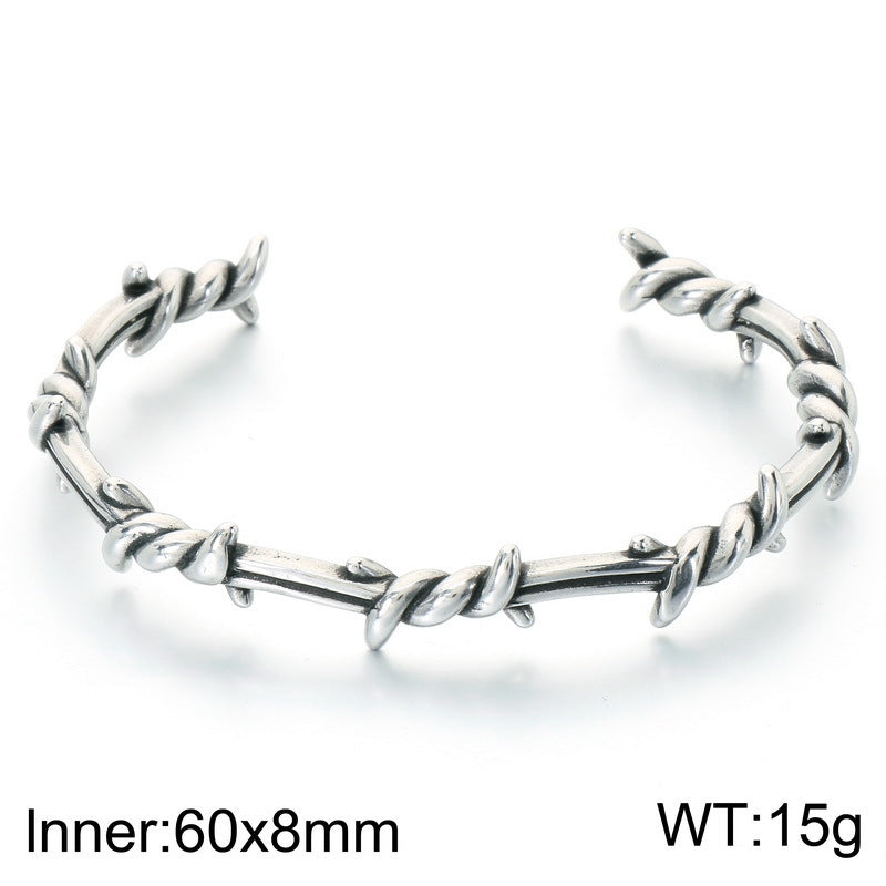 Punk Twist Twist Rope Open Bracelet Antique Stainless Steel Men's Thorn C-Shaped Bracelet
