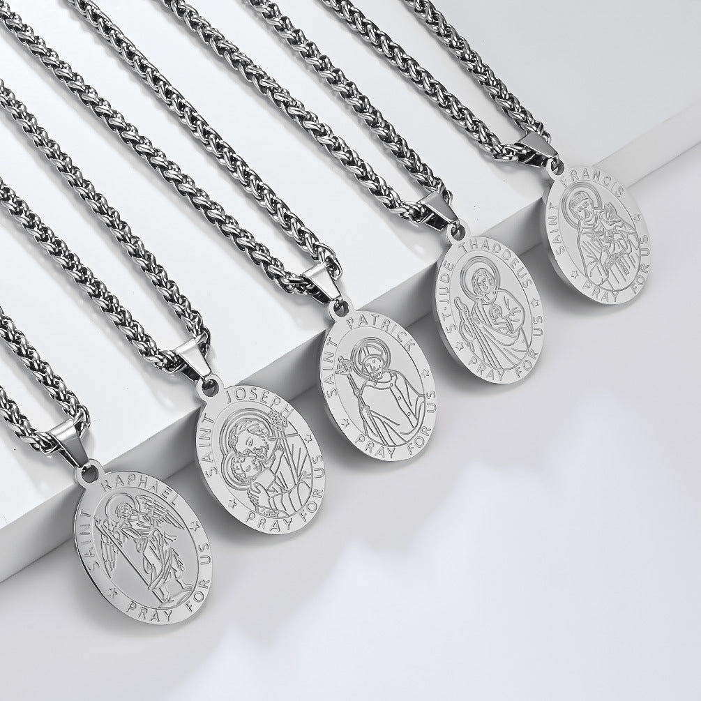 St. Michael the Archangel Titanium Steel Pendant Necklace for Men and Women Holiday Gifts