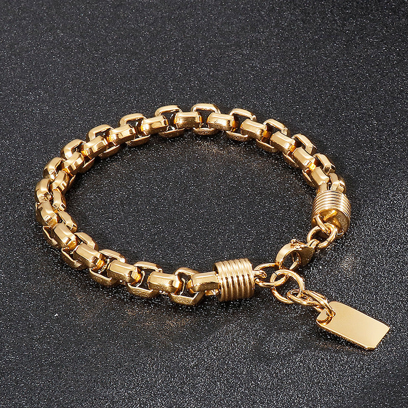Punk Style Men's Stainless Steel Square Pearl Bracelet – Men's Titanium Steel Design