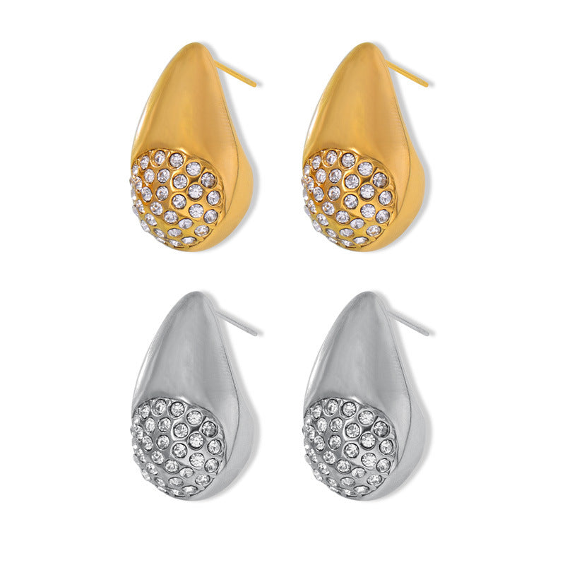 Chic Geometric Water Drop Zircon Earrings in Gold-Plated Titanium Steel