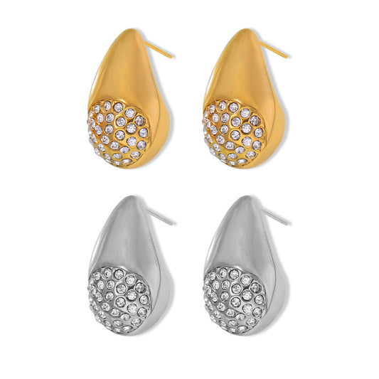 Chic Geometric Water Drop Zircon Earrings in Gold-Plated Titanium Steel