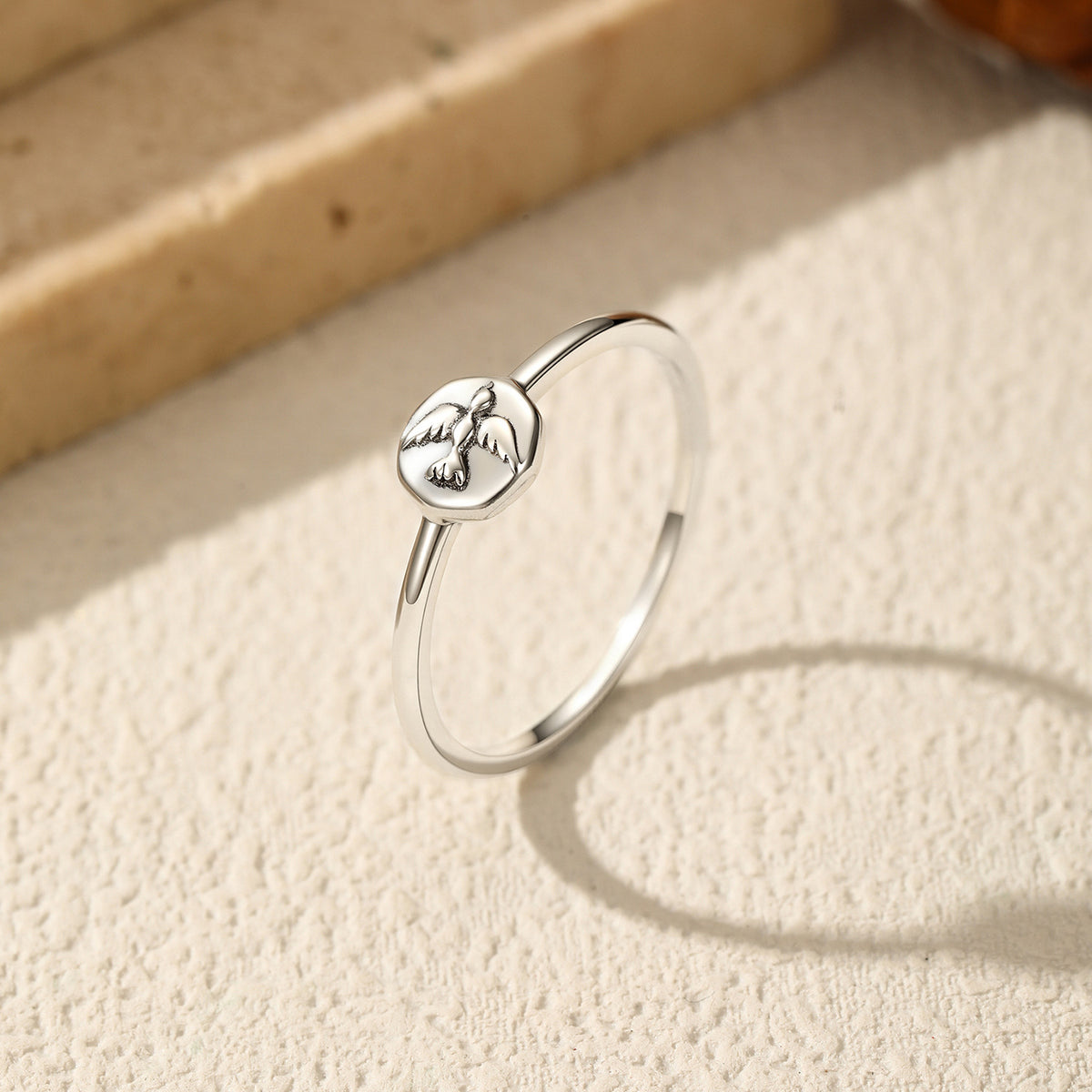 925 Sterling Silver Peace Dove Star Octagonal Ring