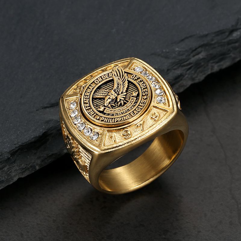 Planderful Stainless Steel Gold Plated Zircon Bold Eagle Mens Ring Size 7 To 13 Everyday Genie