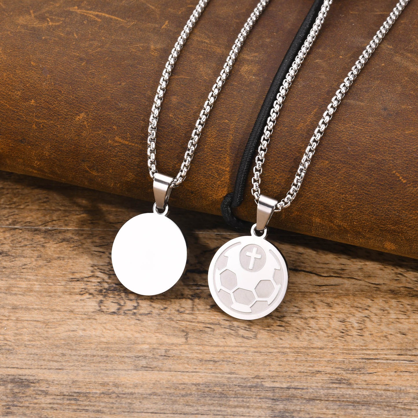 Stainless Steel Football Round Brand Pendant Necklace for Men