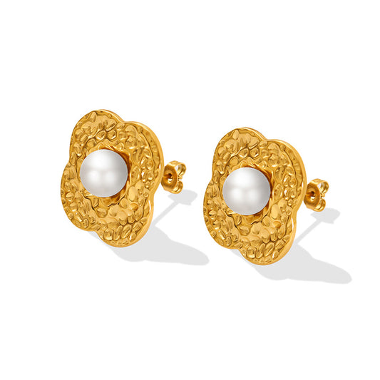 Elegant Gold-Plated Titanium Steel Earrings with Imitation Pearls