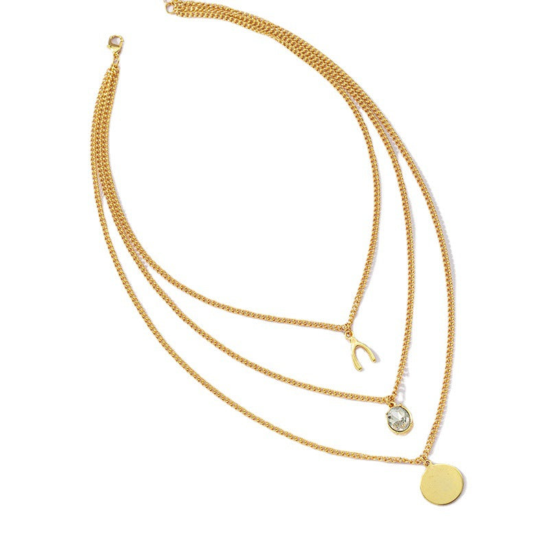 European and American Jewelry: Stylish Three-Layer Necklace with Cow Horns