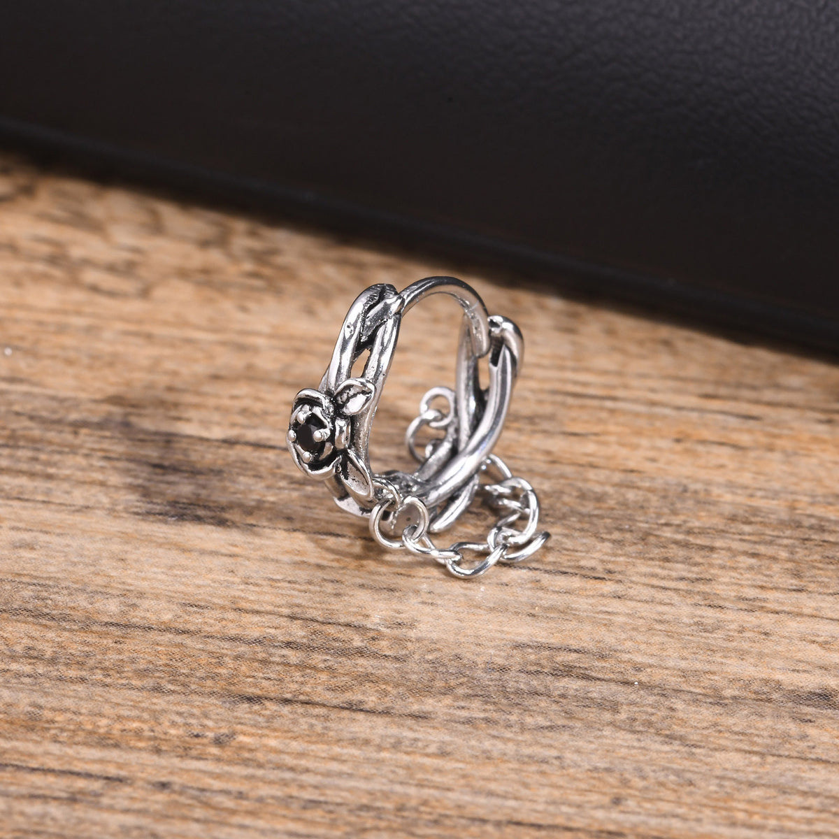 Rose & Chain Hoop Earring — Silver Single