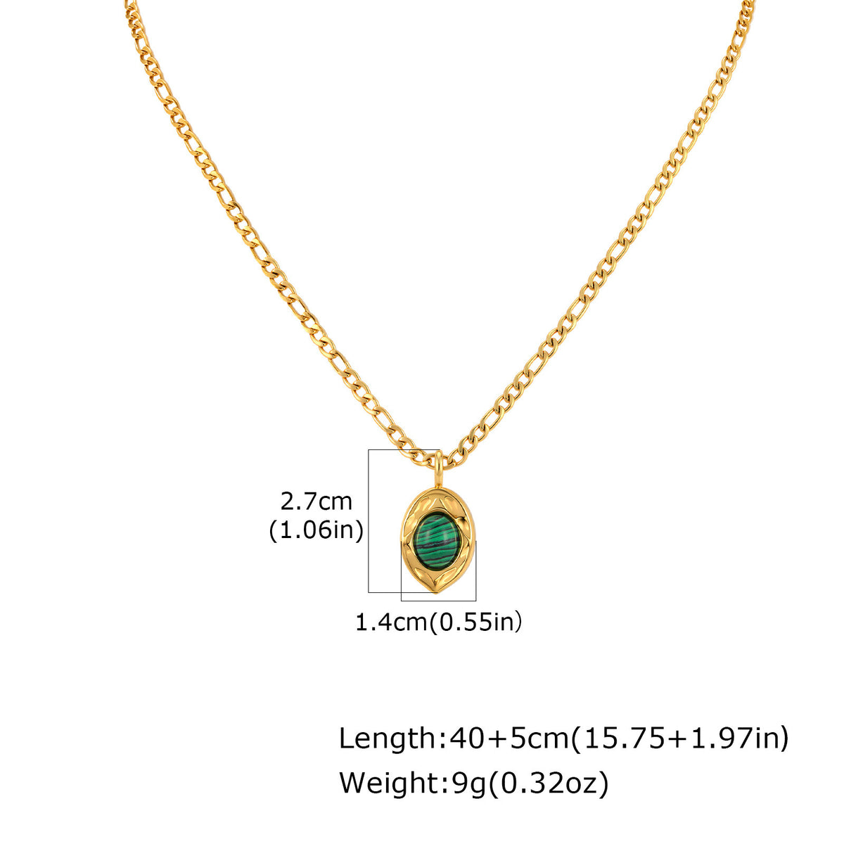 Stainless Steel Natural Malachite Necklace Collarbone Chain