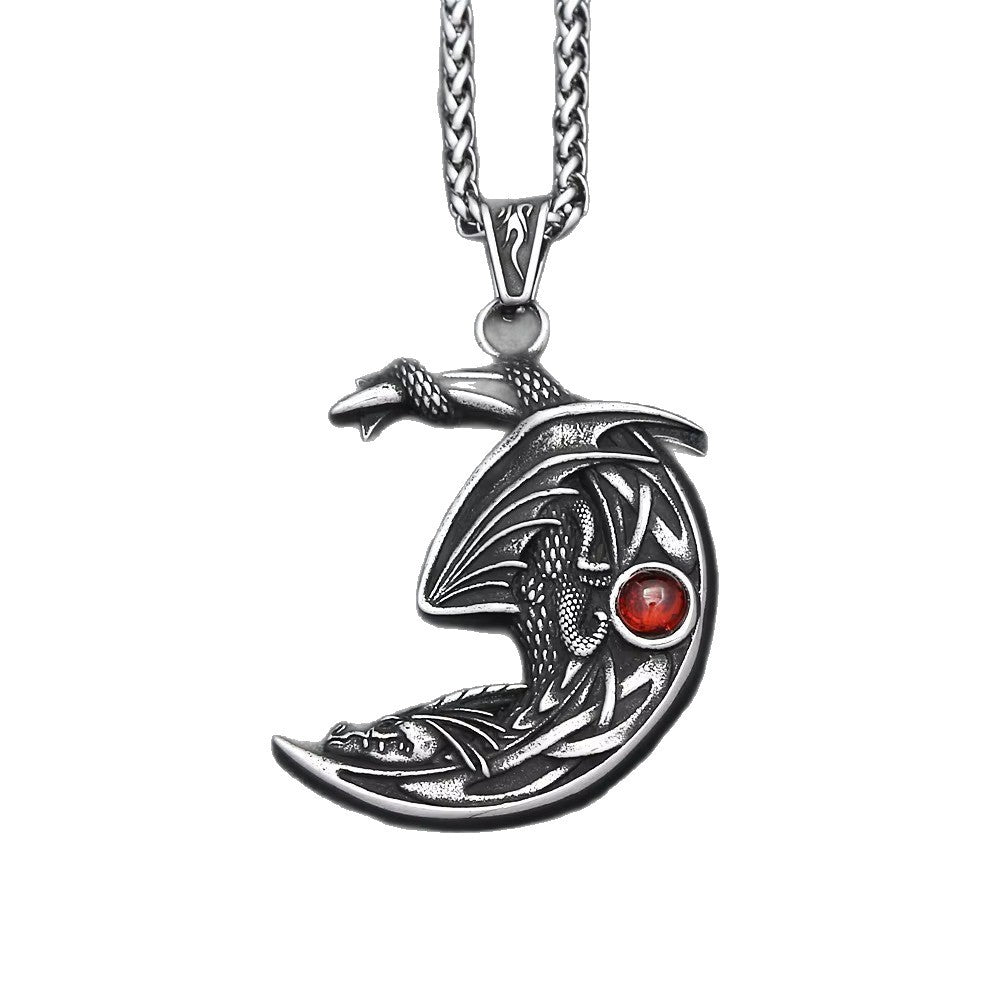 Vintage Viking Moon Stainless Steel Men's Pendant Necklace