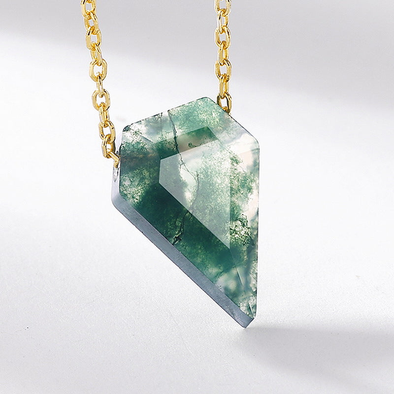 S925 Sterling Silver Moss Agate Pendant Necklace