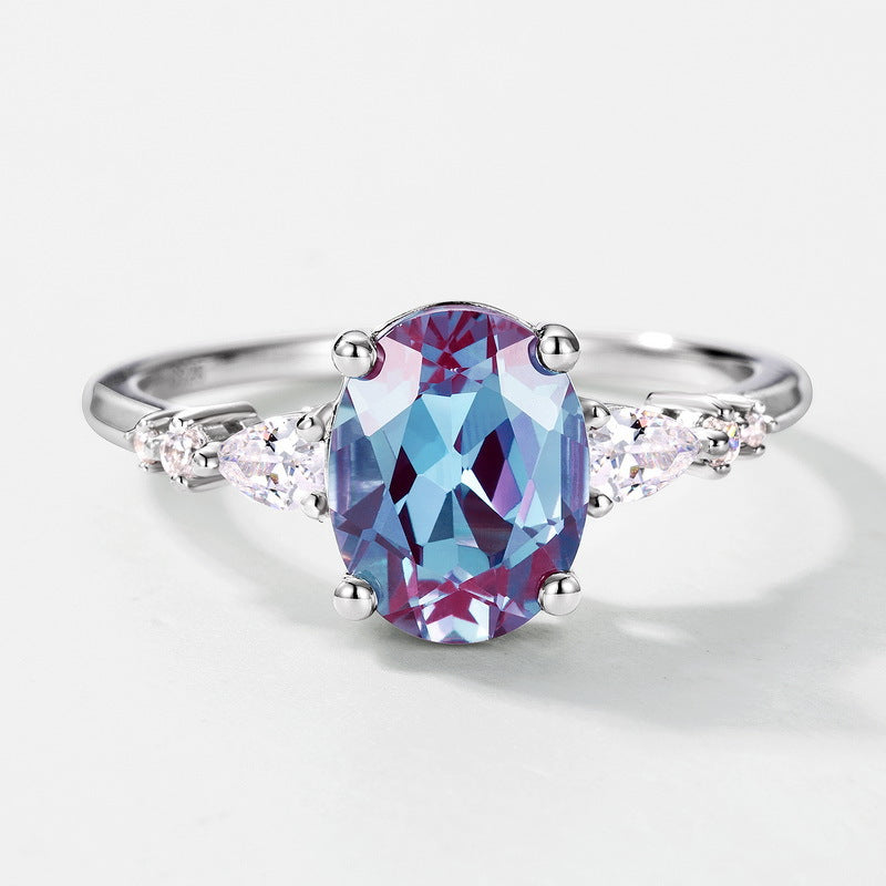 Planderful Jewelry Alexandrite Ring In Sterling Silver, Oval Gemstone, Sizes 6 To 8