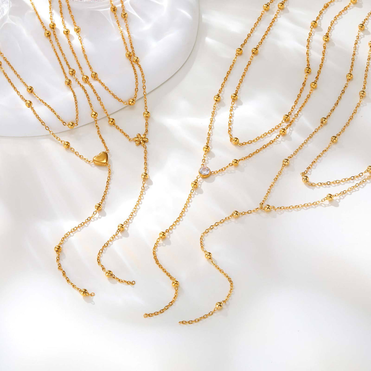 Bead Chain Tassel Double-Layer Stainless Steel Necklace Unisex