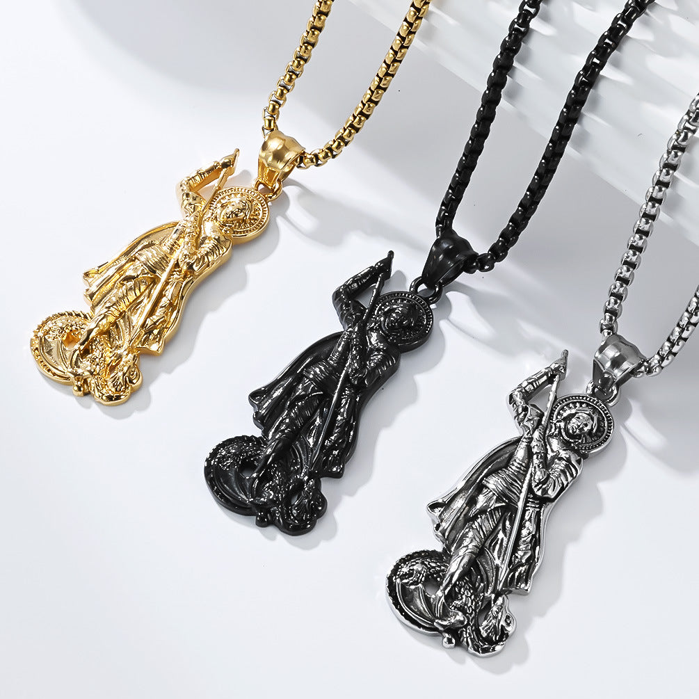 Planderful St George Slaying Dragon Necklace Titanium Steel For Men Vintage European American Pendant