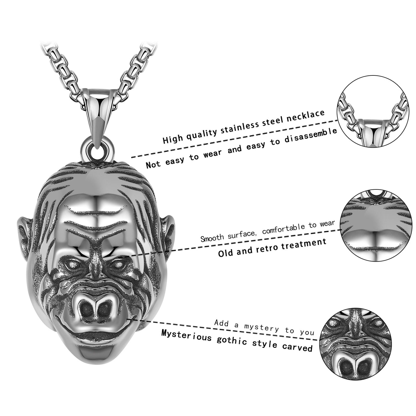 Stainless Steel Necklace – Statement Orangutan Pendant
