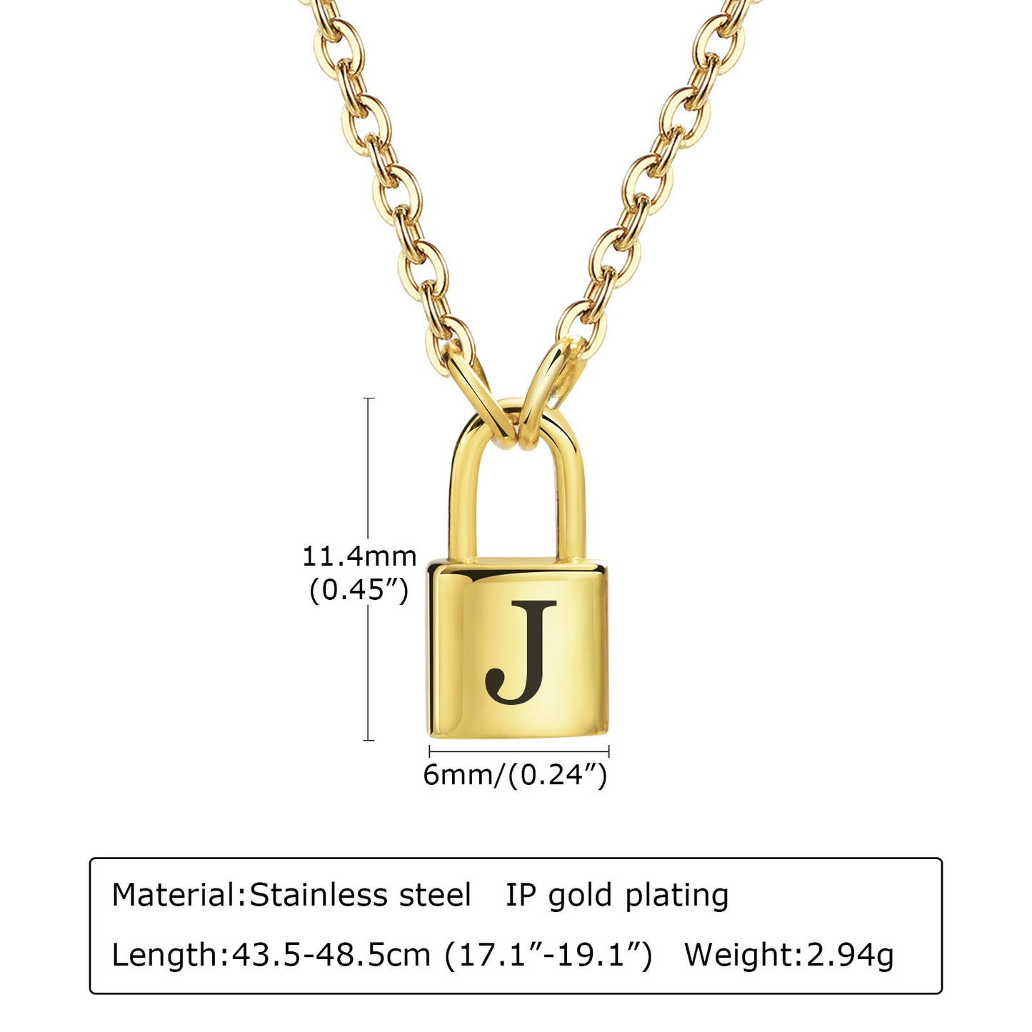 26 English Letter Pendant Necklace Stainless Steel Lock Jewelry