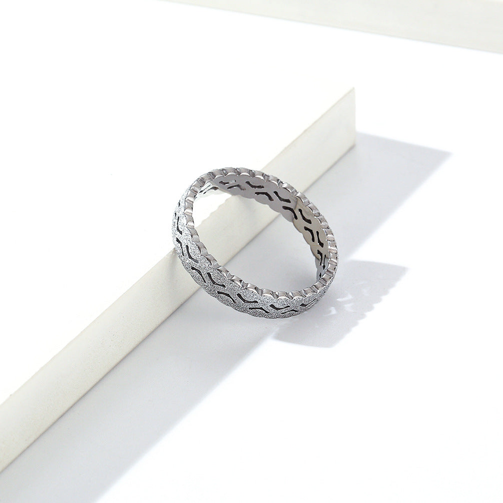 Cross-Border Amazon Korean Pearl Sand Titanium Steel Ring